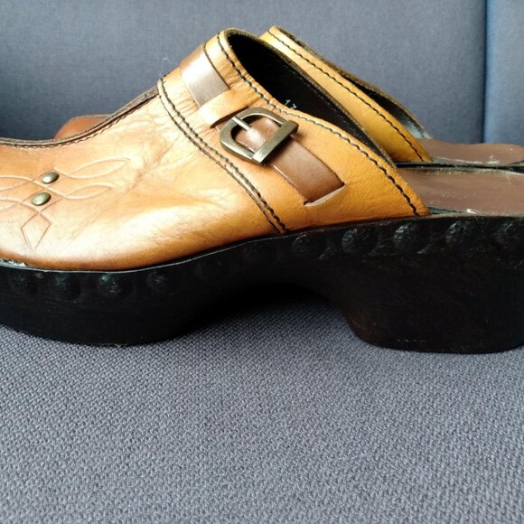 Vintage Leather Clogs Men's Size 8.5 / 9 Mules Shoes Heavy Chunky Retro Hippie - Picture 6 of 10